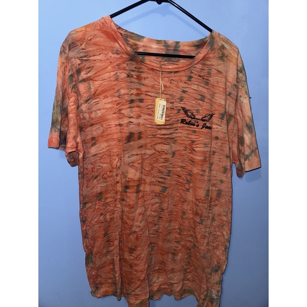Robin's Jean Men's T-Shirt Size XL Red Orange Tie Dye Graphic Wing Logo M1403-4